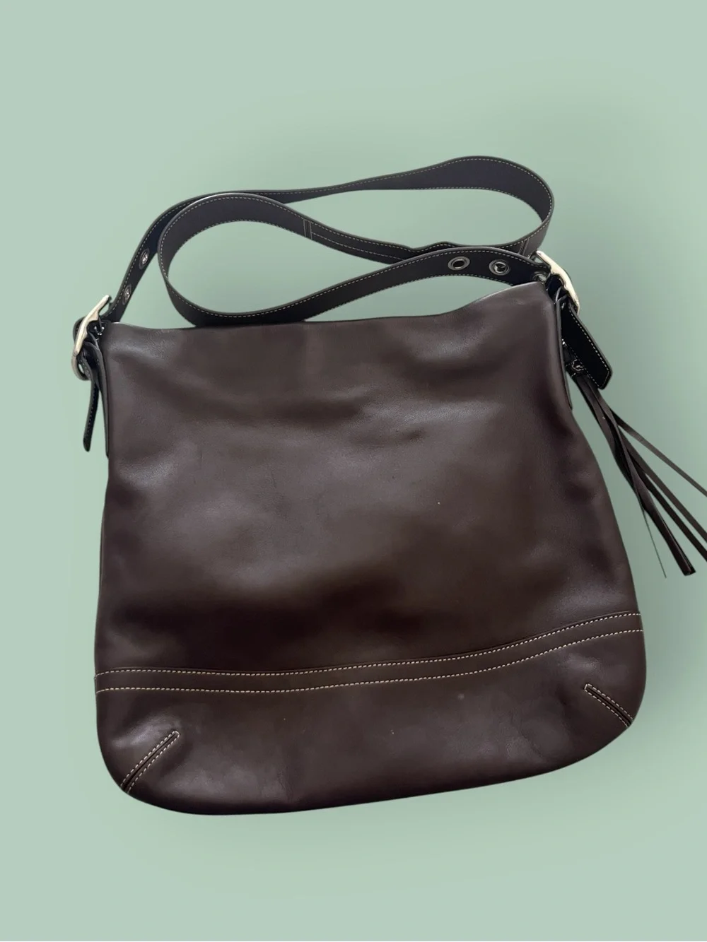 Vintage Legacy 1414 Coach Dark Brown Leather Crossbody Bag with Silver Hardware